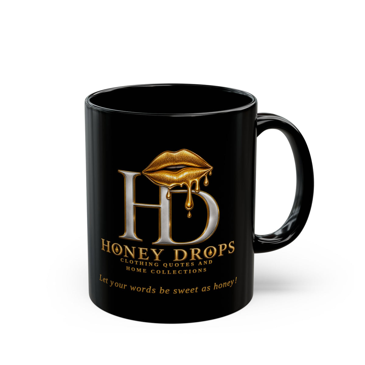 Honey Drops Black Mug — Dripping Gold Lip Coffee Cup