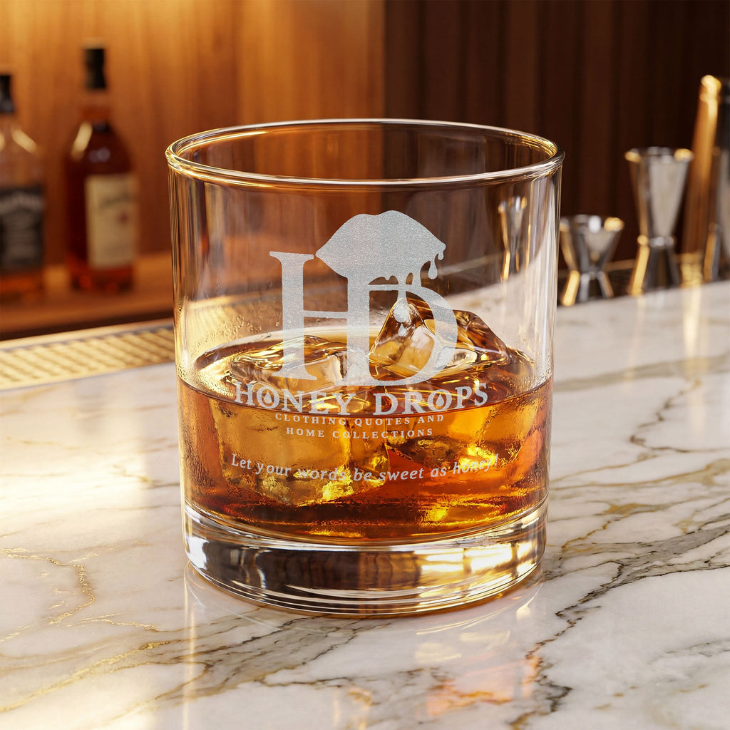 Whiskey Glass — Honey Drops Logo Rocks Glass